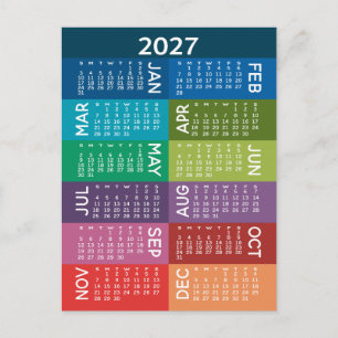 Cartão Postal Calendário - Ano do Cheio com meses coloridos