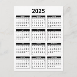 Cartão Postal Calendário anual 2025 dos EUA a preto e branco