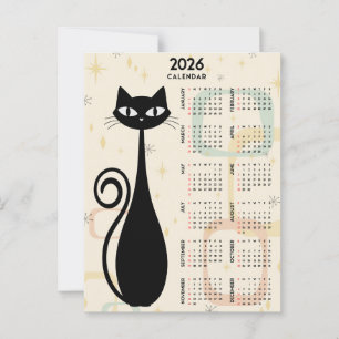 Cartão Postal Calendário Atômico Retro Gato Preto Meados do Sécu