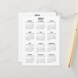 Cartão Postal Calendário Básico do Ano 2025 - 2026
