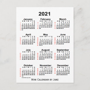 Cartão Postal Calendário branco de 52 semanas 2021 por Janz Car