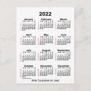 Cartão Postal Calendário branco de 52 semanas 2022 por Janz Car
