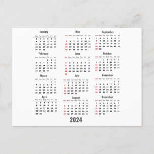 Cartão Postal Calendário Branco de 52 Semanas de 2024