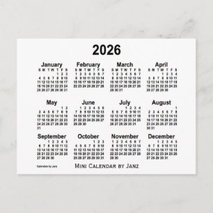 Cartão Postal Calendário Branco Mini 2026 da Janz
