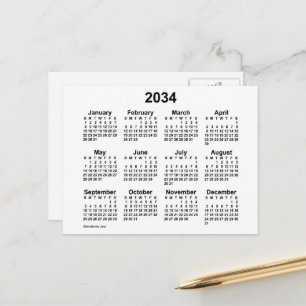 Cartão Postal Calendário Branco Mini 2034 por Janz