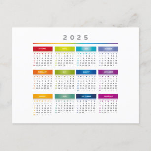 Cartão Postal Calendário Colorido 2025 - Cores Arco-Íris 3 Colun