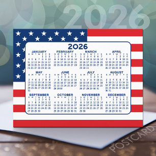 Cartão Postal Calendário com Bandeira Americana - Vermelho Branc