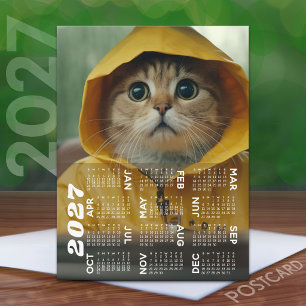 Cartão Postal Calendário com gato bonito vestido de amarelo