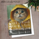 Cartão Postal Calendário com gato bonito vestido de amarelo<br><div class="desc">Um calendário moderno e básico de 2025 com uma foto de gato fofo.</div>