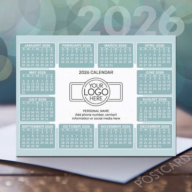 Cartão Postal Calendário com logotipo Informações de contato (2026 Calendar Postcard)