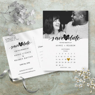 Cartão Postal Calendário Coração de Amor Salvar a Data Foto