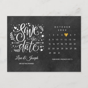 Cartão Postal Calendário Coração Dourado Quadro Negro Salvar a D