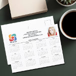 Cartão Postal Calendário da Empresa do Logotipo Comercial Person<br><div class="desc">Este cartão postal do calendário comercial moderno é personalizado com o nome da sua empresa profissional sob o nome do agente na tipografia quic. Este calendário preto e branco minimalista apresenta o seu logótipo e fotografia personalizada. Ferramentas de marketing temporárias para uma empresa em 2025. As semanas começam com domingo....</div>