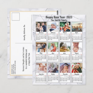 Cartão Postal Calendário de 12 Fotos Família Moderna Prata Doura