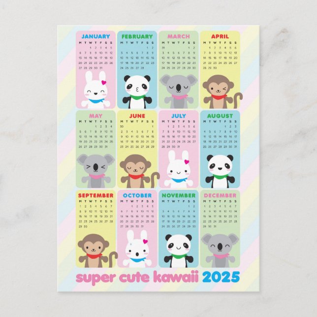 Cartão Postal Calendário de 2025 dos Super Cute Kawaii (Frente)