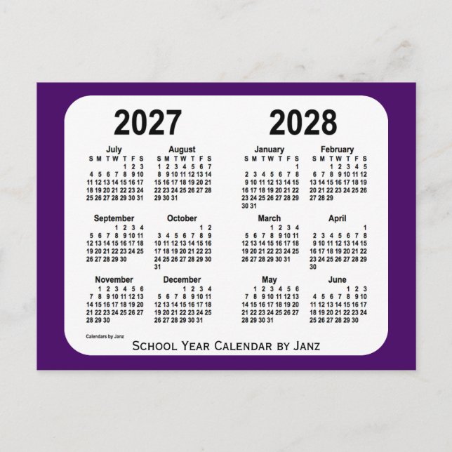 Cartão Postal Calendário de 2027-2028 da Mini Escola Púrpura em  (Frente)