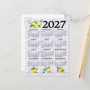 Cartão Postal Calendário de 2027 Limões Azulejos Italianos Medit