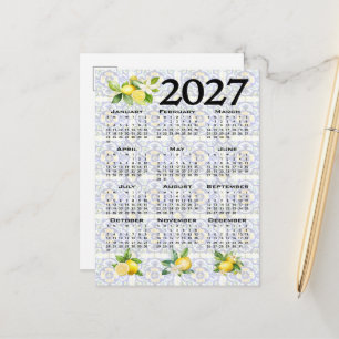 Cartão Postal Calendário de 2027 Limões Azulejos Mediterrâneos I