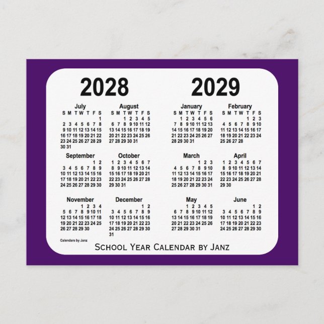 Cartão Postal Calendário de 2028-2029 da Mini Escola Púrpura 202 (Frente)