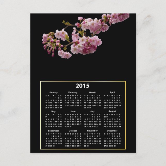 Cartão Postal Calendário de Cherry Blossom Branch 2015 (Frente)
