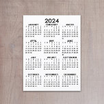 Cartão Postal Calendário de Exibição de Ano de cheio 2024 - Míni<br><div class="desc">Um calendário básico de 2024 em preto e branco. Uma busca padrão para seu escritório doméstico ou vestiário escolar. Um simples ano de cheio num calendário para usar durante todo o ano.</div>