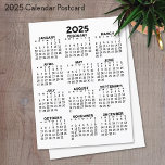 Cartão Postal Calendário de Exibição de Ano de Cheio 2025 - Míni<br><div class="desc">Um calendário básico de 2025 em preto e branco. Uma busca padrão para seu escritório doméstico ou vestiário escolar. Um simples ano de cheio num calendário para usar durante todo o ano.</div>