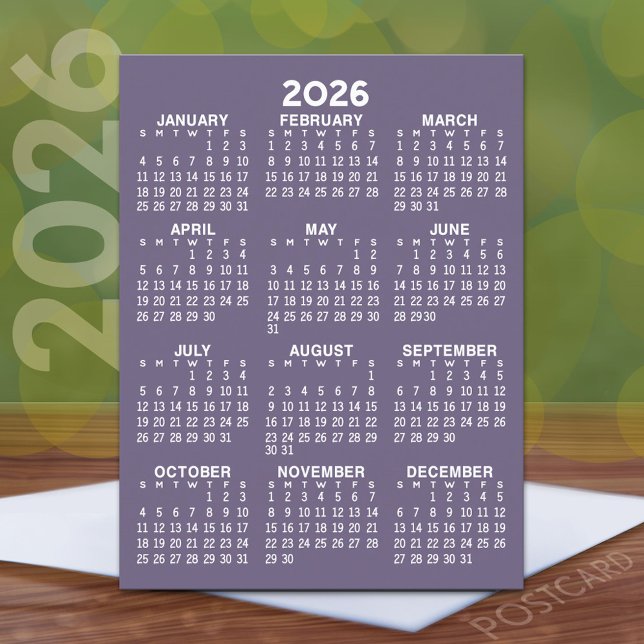 Cartão Postal Calendário de Exibição de Ano de cheio - Mínimo Bá (2026 Calendar Postcard)