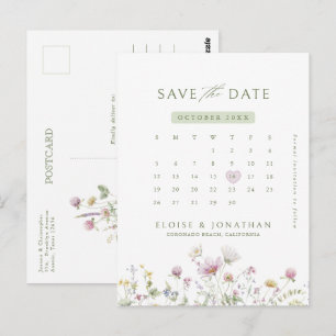 Cartão Postal Calendário de Flores Silvestres em Pastel Suave - 