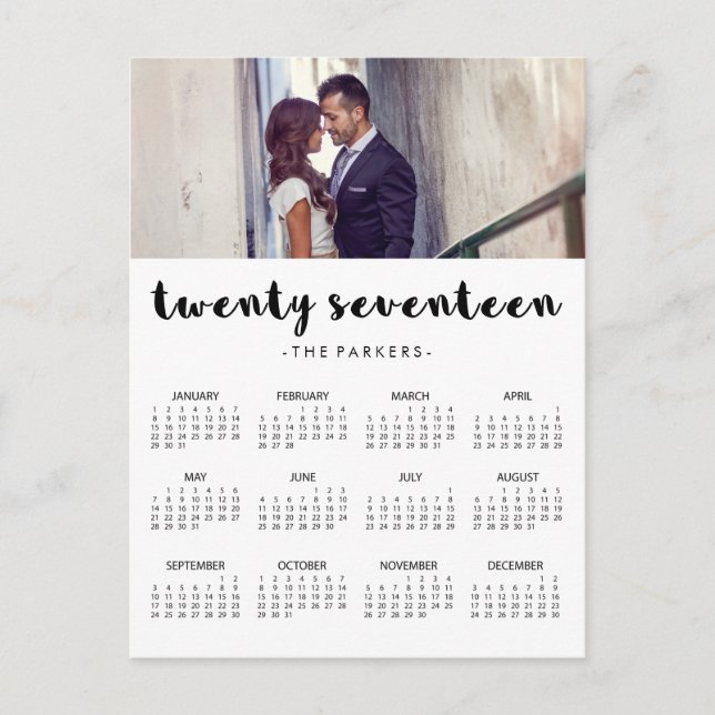 Cartão Postal Calendário de Fotografias de 2017 Moderno Mínimo (Frente)