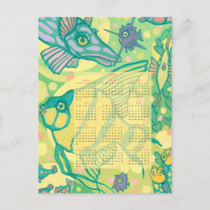 Cartão Postal Calendário de Peixes 2022 Animais do Mar Oceano Su