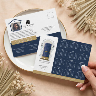 Cartão Postal Calendário de Portas de Aquarela do marinho 2025