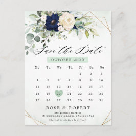 Cartão Postal Calendário de Verde Floral do marinho Blush Salvar