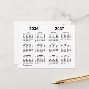 Cartão Postal Calendário do Ano Letivo 2036-2037 Branco por Janz