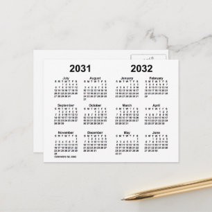 Cartão Postal Calendário do Ano Letivo Branco 2031-2032 por Janz