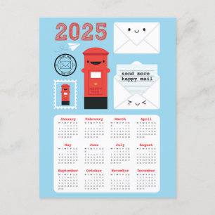 Cartão Postal Calendário do Kawaii Happy Mail 2025