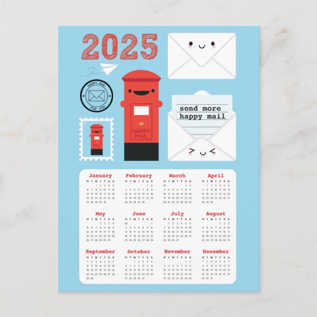 Cartão Postal Calendário do Kawaii Happy Mail 2025 (Frente)