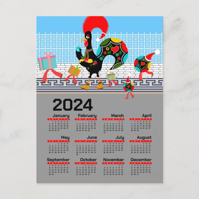 Cartão Postal Calendário do Natal 2024 do Galo Português (Frente)
