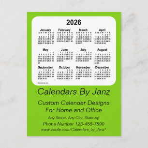 Cartão Postal Calendário Empresarial Amarelo Verde 2026 por Janz