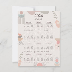 Cartão Postal Calendário Escandinavo 2026 Estética Boho Bege