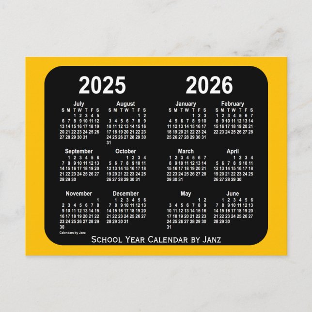 Cartão Postal Calendário Escolar Mini Neon Dourado 2025-2026 por (Frente)