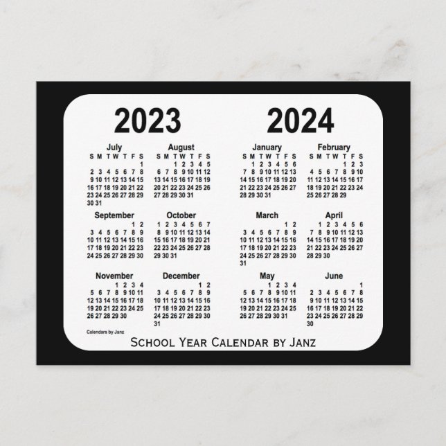 Cartão Postal Calendário Escolar Preto e Branco 2023-2024 por Ja (Frente)