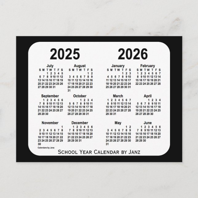 Cartão Postal Calendário Escolar Preto e Branco 2025-2026 por Ja (Frente)