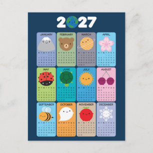 Cartão Postal Calendário Feliz Natureza Kawaii 2027