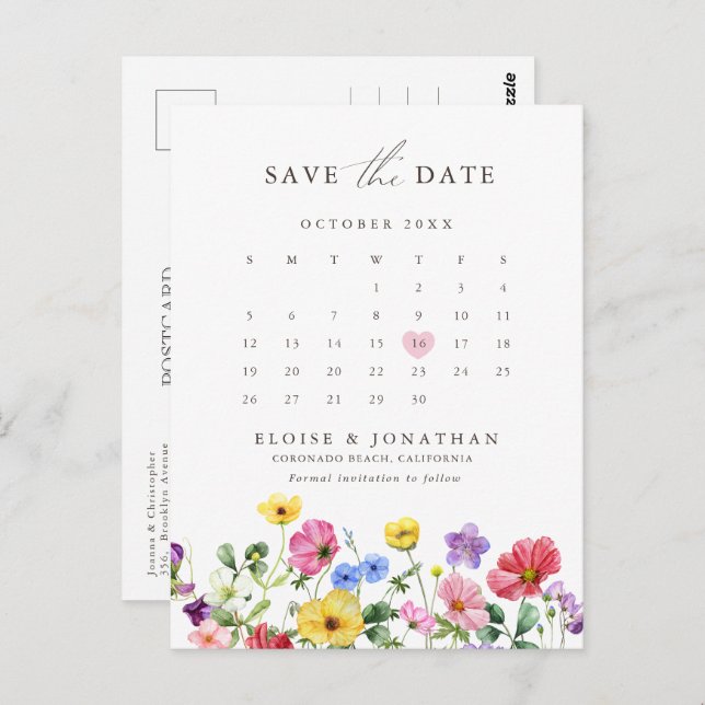 Cartão Postal Calendário Floral Russo de Flor Selvagem Salvar da (Frente/Verso)