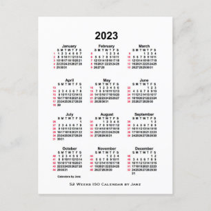 Cartão Postal Calendário ISO de 52 Semanas Branco 2023 por Janz 
