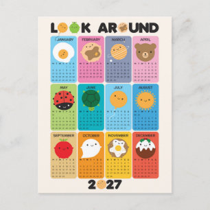 Cartão Postal Calendário Kawaii Look Around 2027