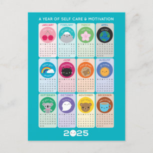 Cartão Postal Calendário Kawaii Motivation & Self Care 2025