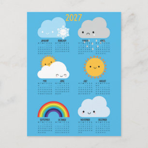 Cartão Postal Calendário Kawaii Skies Happy Weather 2027