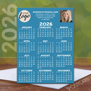 Cartão Postal Calendário - logotipo, foto, contato comercial - a