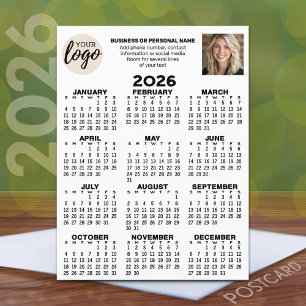 Cartão Postal Calendário - logotipo, foto, contato comercial - b